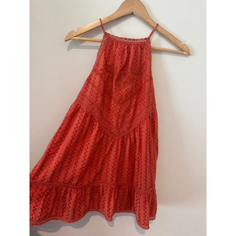 Free People Elisa Tunic Top Rust Orange Crochet Lace Embroidered Sleeveless Top